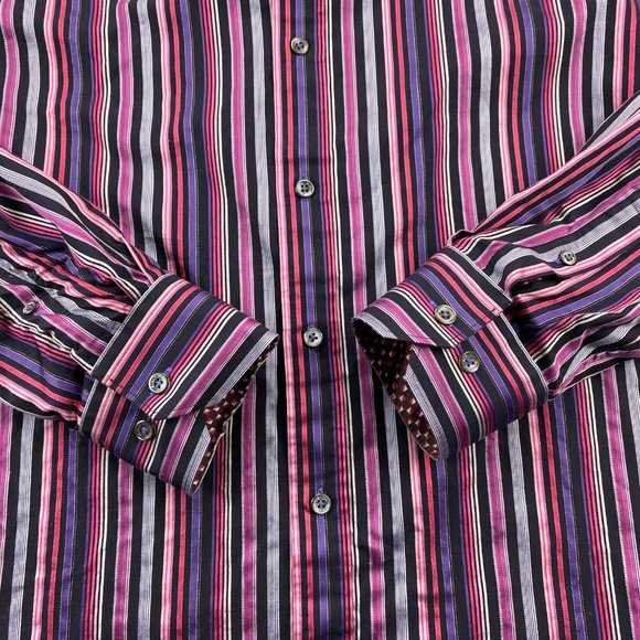 BUGATCHI UOMO Shirt Men Small S Purple Pink Striped Colorful Button Up Formal - Picture 2 of 11